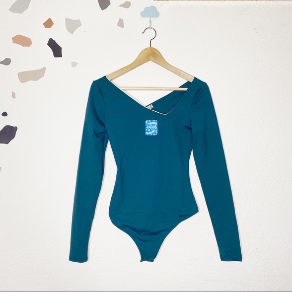 Free People Forest Green Assymetridal Body Suit - Picture 1 of 8